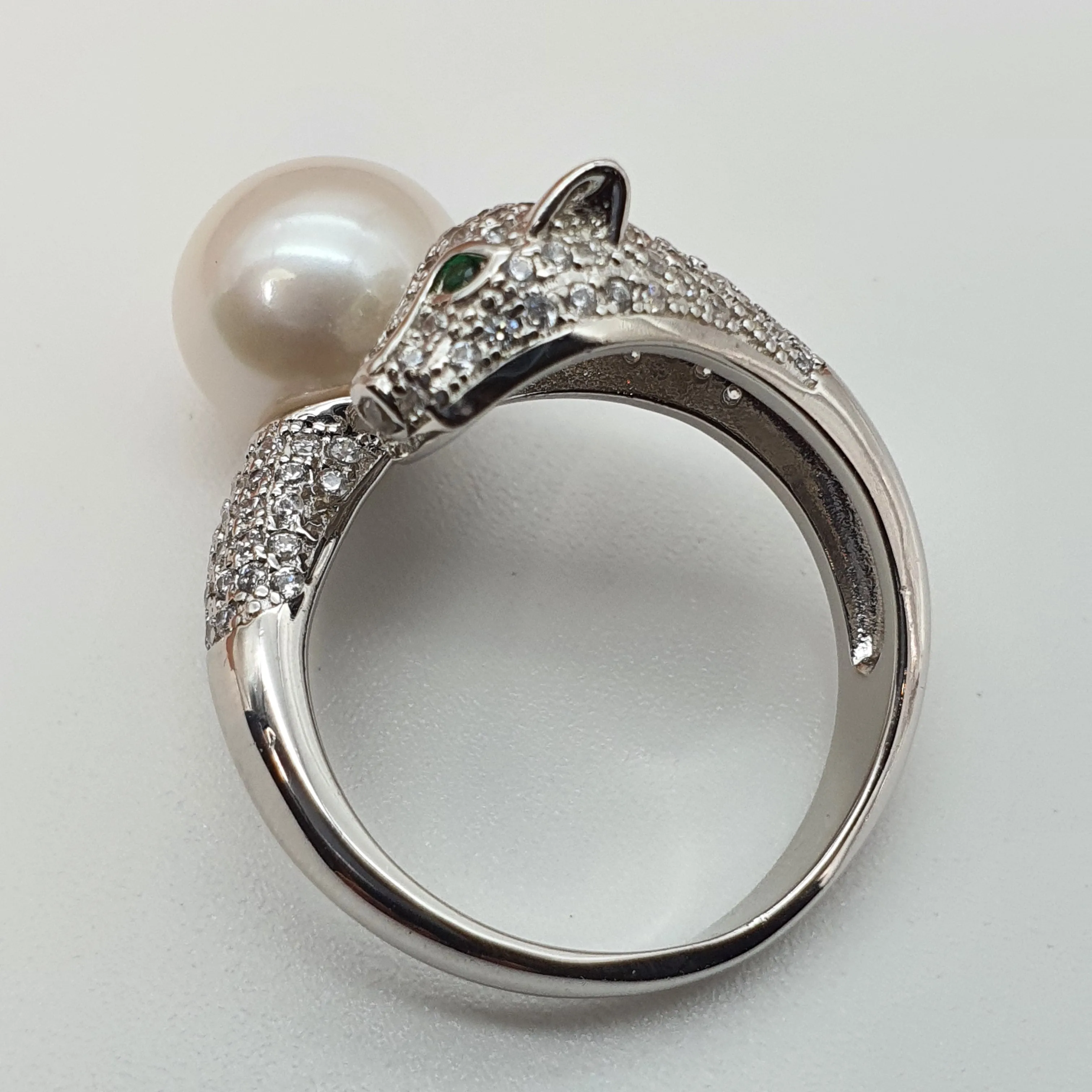 Large Freshwater Pearl Panther ring, sterling silver