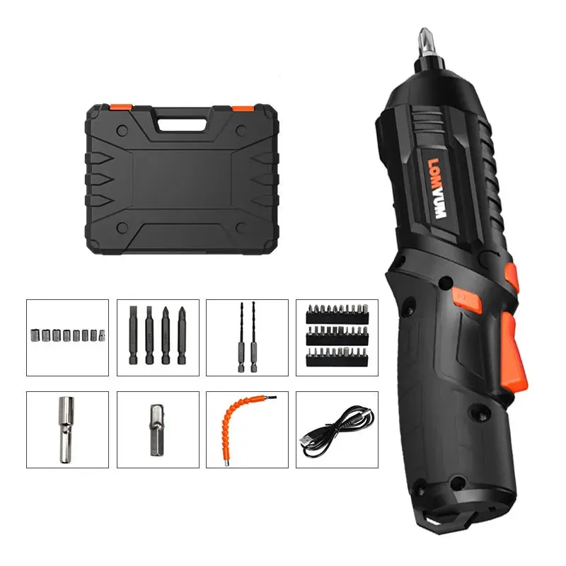 LOMVUM Mini USB Rechargeable Electric Screwdriver Set 4V Cordless Screwdriver Set 4 Heads Changeable Multifunctional Screwdriver
