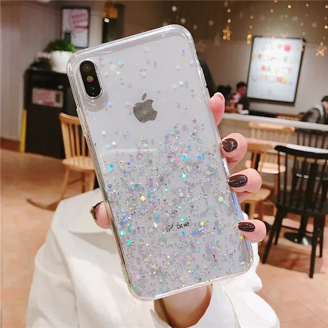 Luxury Bling Glitter Stars Sequins Case For iPhone 11 Pro XS MAX XR X Transparent Silicone Case For iphone 8 7 6 6S Plus Cover