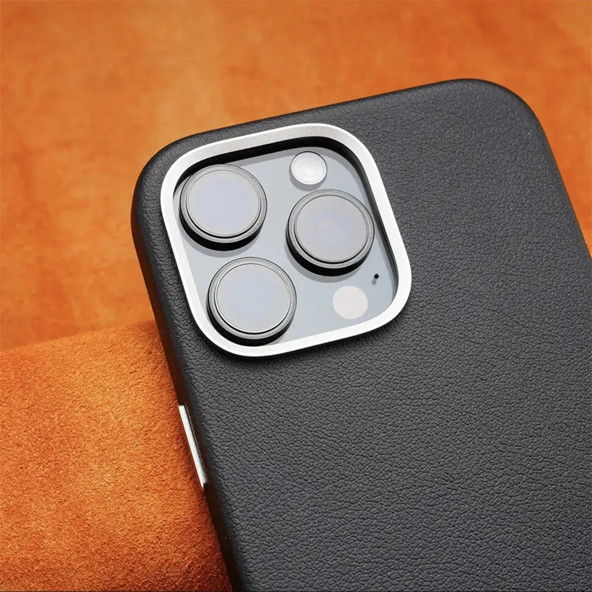 Luxury Leather MagSafe Magnetic Phone Case with Metal Hollow Buttons for iPhone