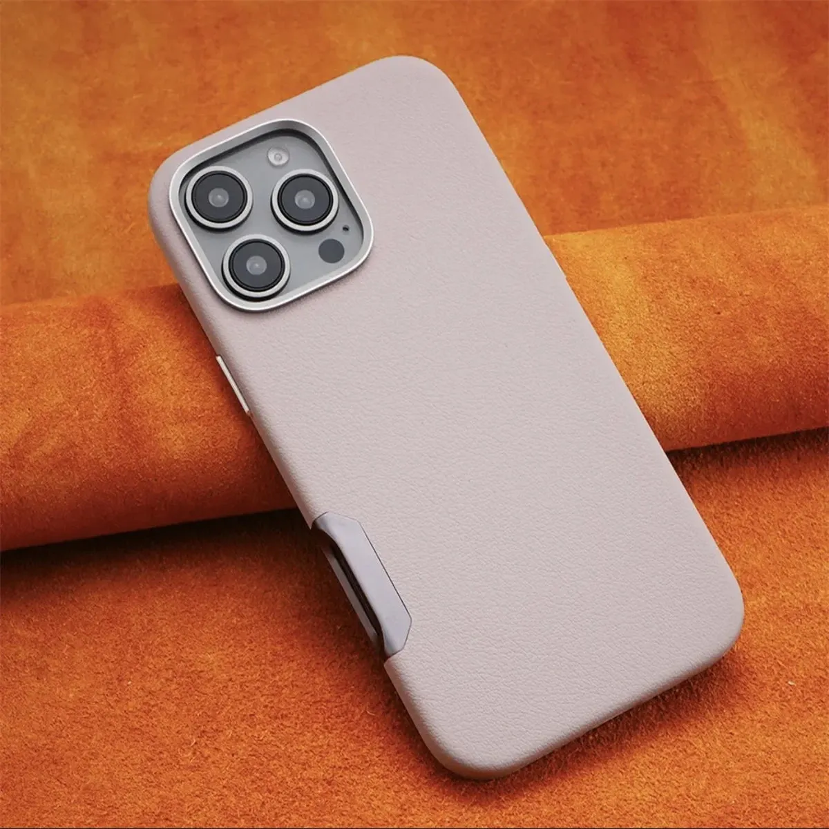 Luxury Leather MagSafe Magnetic Phone Case with Metal Hollow Buttons for iPhone