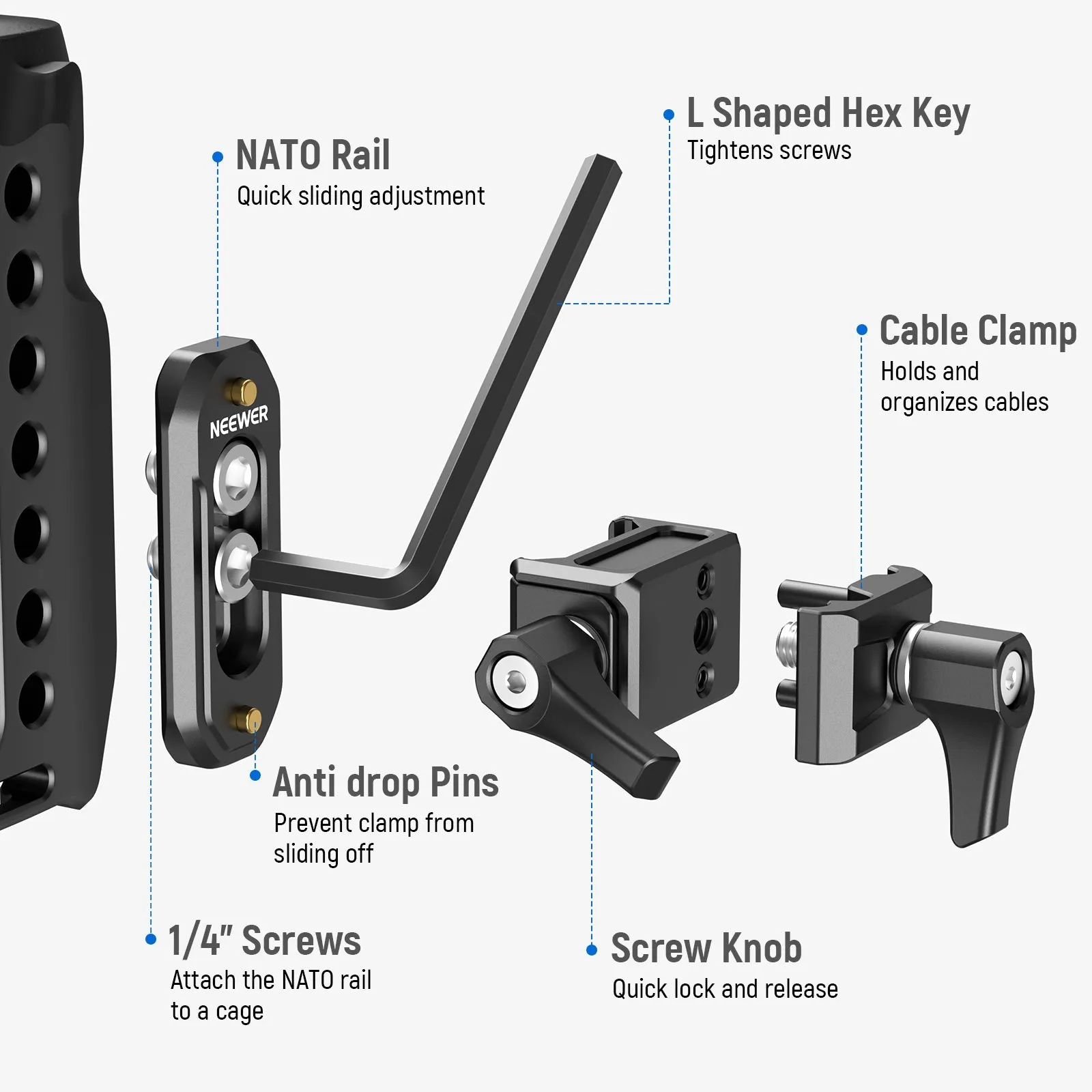 NEEWER UA025 Cable Anchor with NATO Clamp & NATO Rail