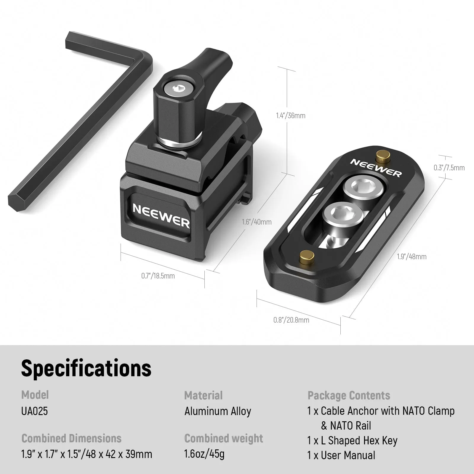NEEWER UA025 Cable Anchor with NATO Clamp & NATO Rail