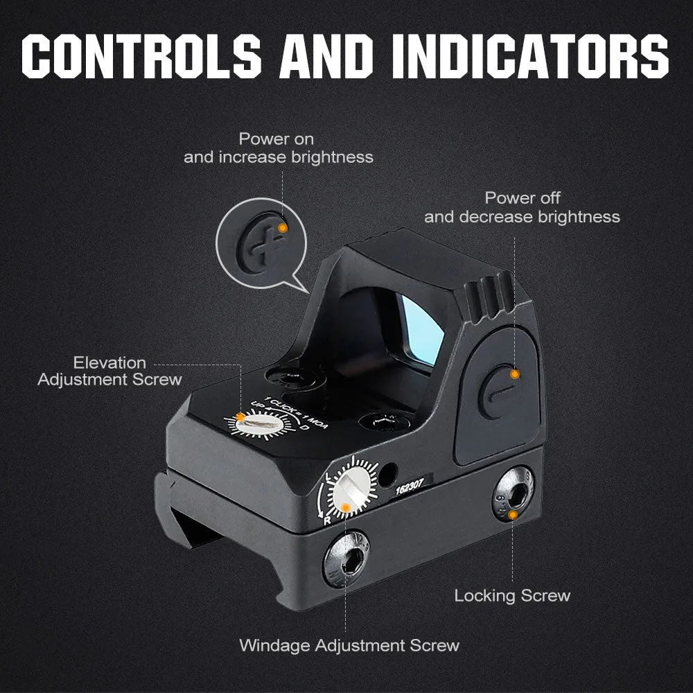 ohhunt® 3 MOA Pistol Micro Red Dot Sight 5 Reticle Brightness Compatible with RMR with Glock Mount and Picatinny Mount