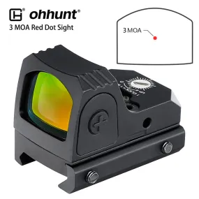 ohhunt® 3 MOA Pistol Micro Red Dot Sight 5 Reticle Brightness Compatible with RMR with Glock Mount and Picatinny Mount