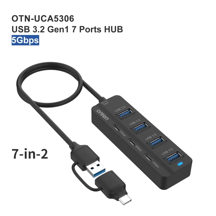 Onten UCA5306 7 in 2 USB3.0   Type-C 7-Ports HUB Docking Station Support OTG Function