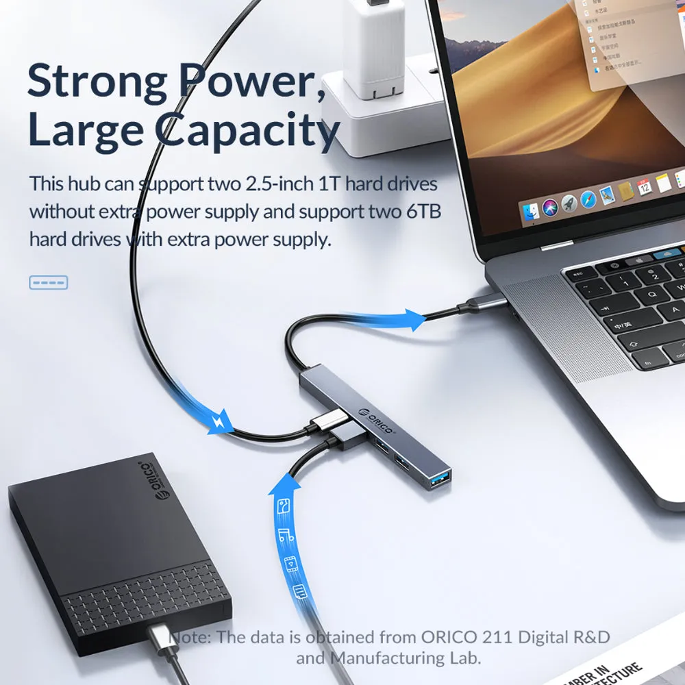 ORICO 5-Port USB C Hub to PD 60W USB A 2.0 USB A 3.0 with Indicator Lights, Aluminum Alloy, and 5Gbps Transmission Rate for Windows Mac OS Linux PC Computer Desktop Laptop |  BHC1-5P