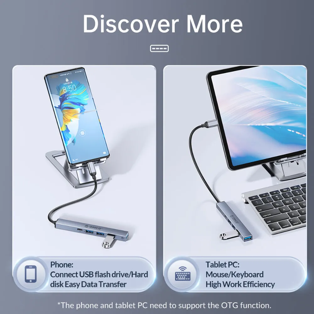 ORICO 5-Port USB C Hub to PD 60W USB A 2.0 USB A 3.0 with Indicator Lights, Aluminum Alloy, and 5Gbps Transmission Rate for Windows Mac OS Linux PC Computer Desktop Laptop |  BHC1-5P