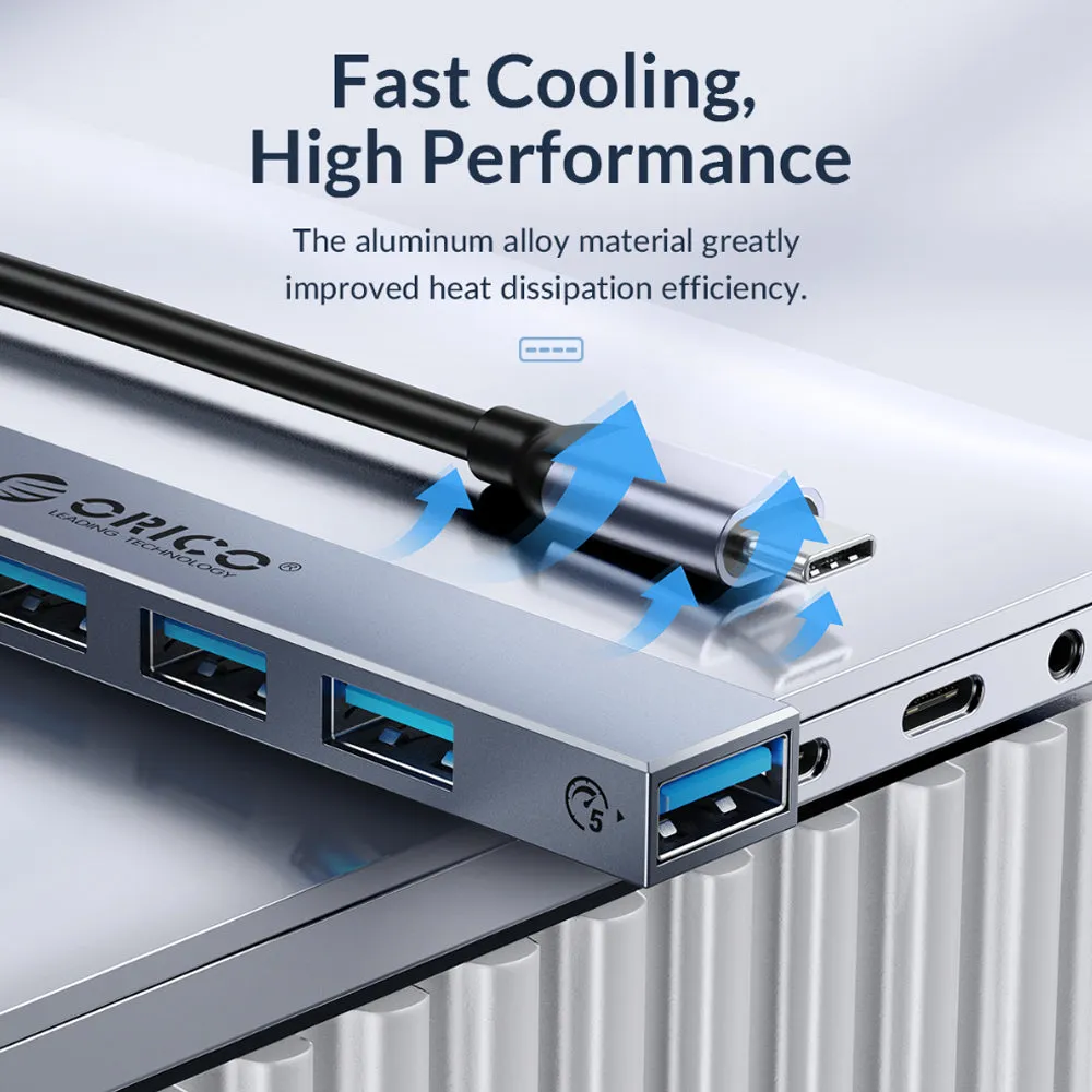ORICO 5-Port USB C Hub to PD 60W USB A 2.0 USB A 3.0 with Indicator Lights, Aluminum Alloy, and 5Gbps Transmission Rate for Windows Mac OS Linux PC Computer Desktop Laptop |  BHC1-5P