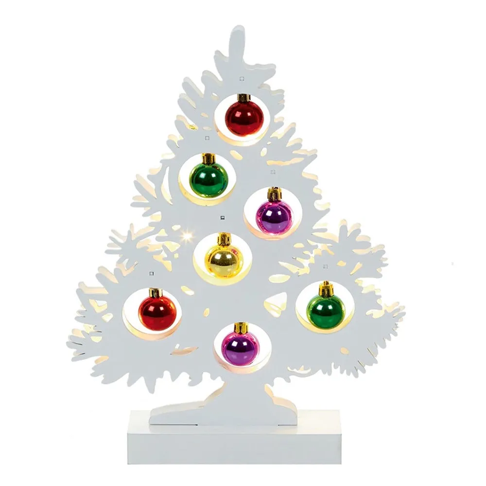 Premier Battery Operated White Wood Tree with Colour LED