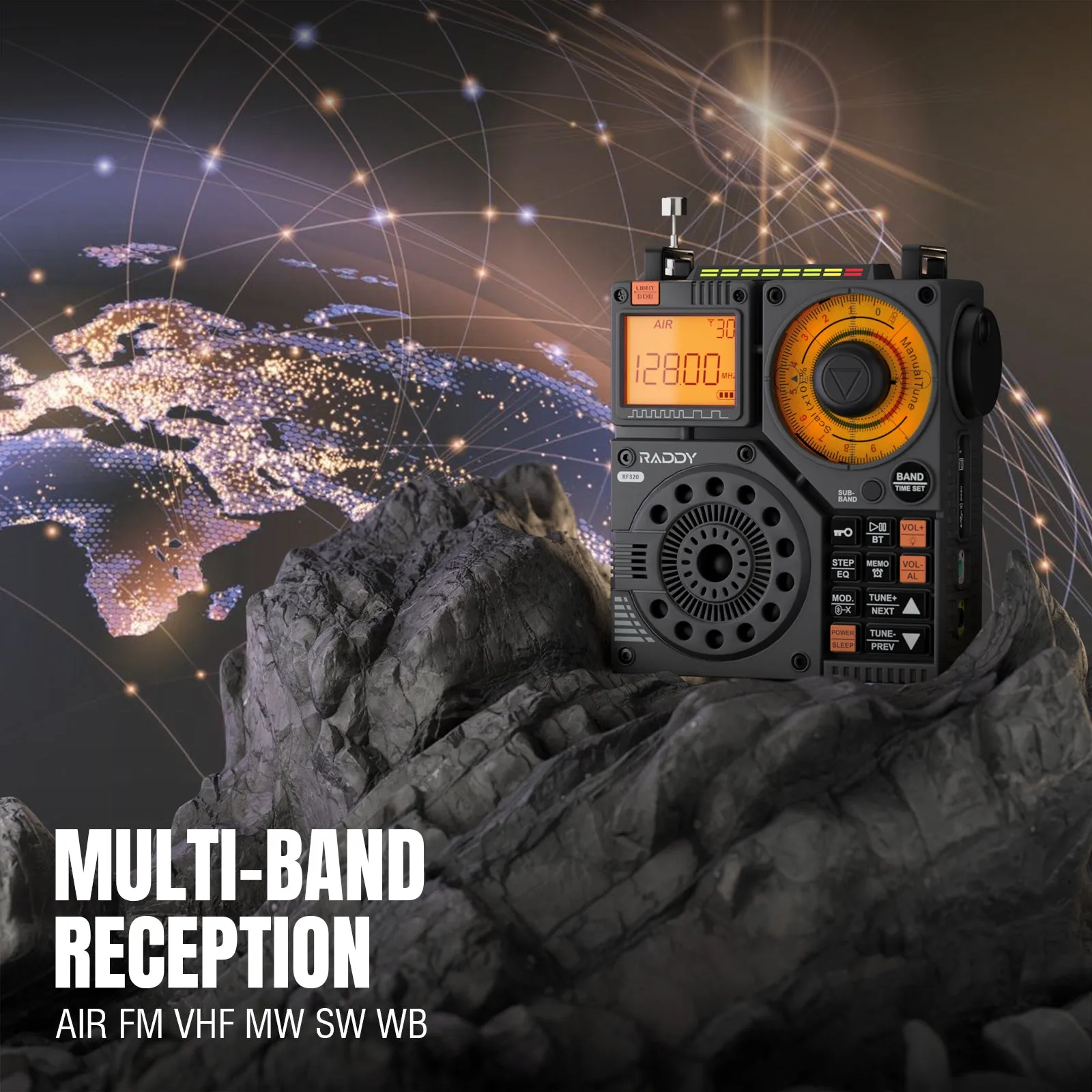 Raddy RF320 Shortwave Radio | FM/AM/SW/VHF/WB/AIR | Remote Control | Bluetooth 5.0