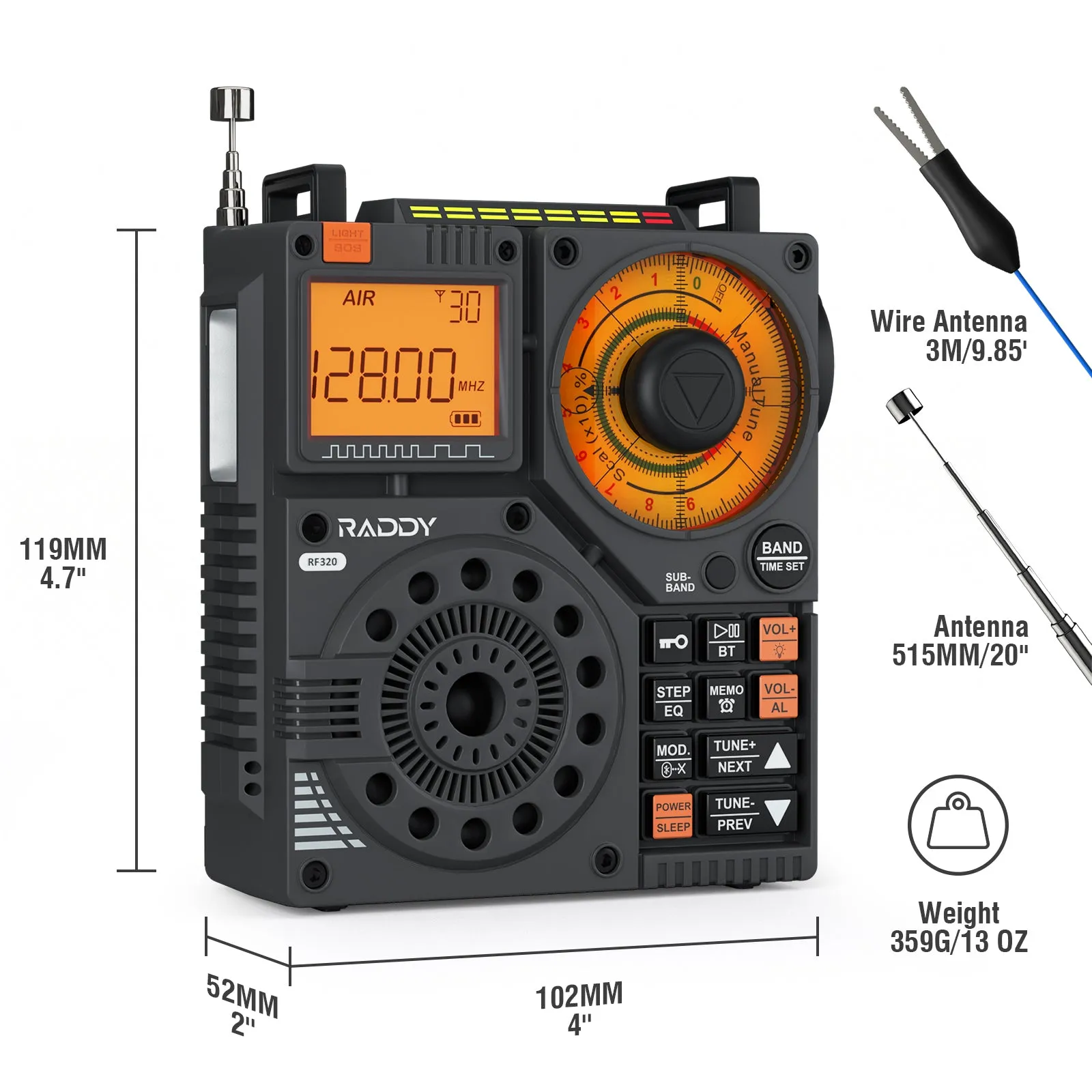 Raddy RF320 Shortwave Radio | FM/AM/SW/VHF/WB/AIR | Remote Control | Bluetooth 5.0