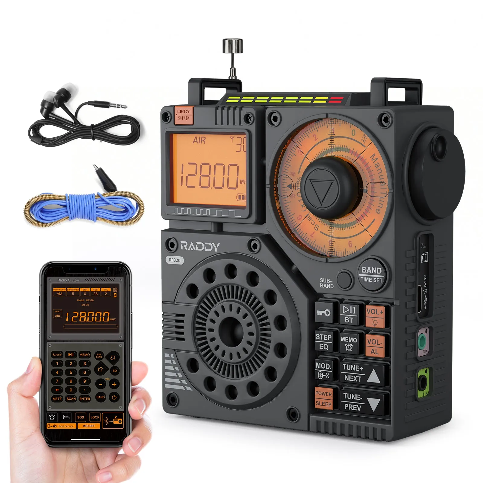 Raddy RF320 Shortwave Radio | FM/AM/SW/VHF/WB/AIR | Remote Control | Bluetooth 5.0