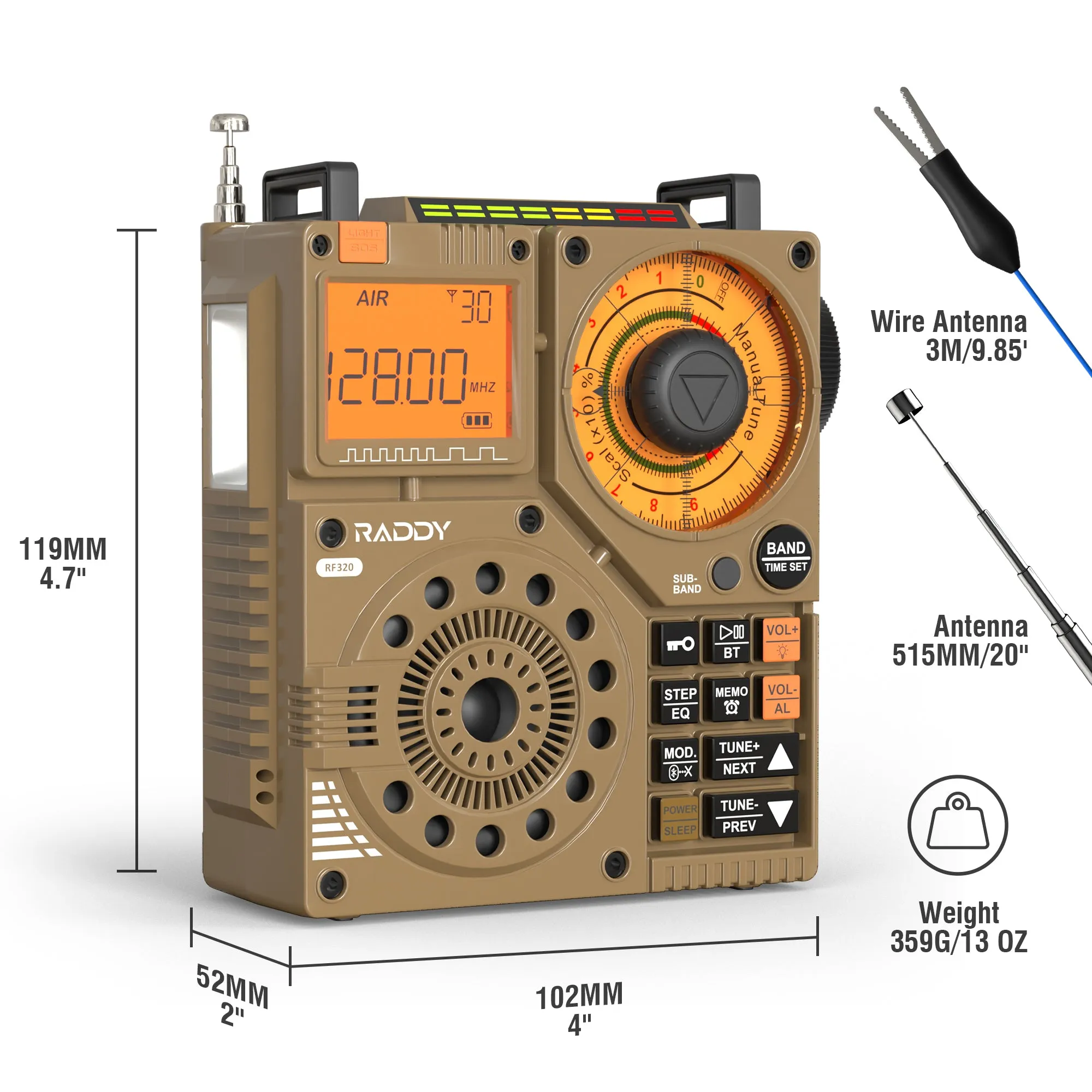 Raddy RF320 Shortwave Radio | FM/AM/SW/VHF/WB/AIR | Remote Control | Bluetooth 5.0