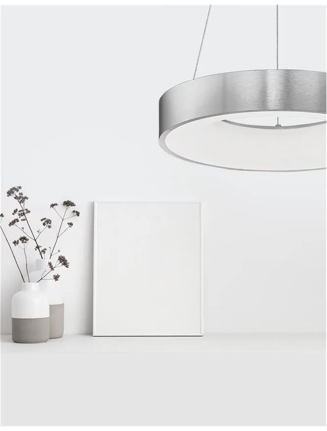 RAN Brushed Silver Aluminium & Acrylic Dimmable Warm Light Ring Pendant Small - ID 10426