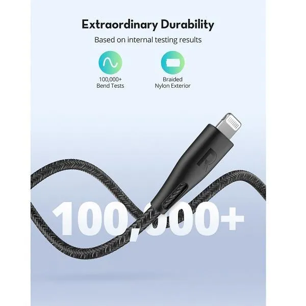 RAVPower Type-C to Lightning Cable 2m Nylon Black-IRNV