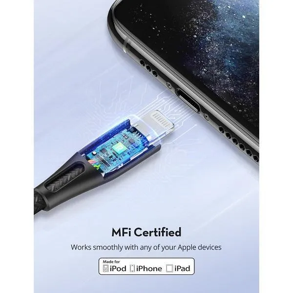 RAVPower Type-C to Lightning Cable 2m Nylon Black-IRNV