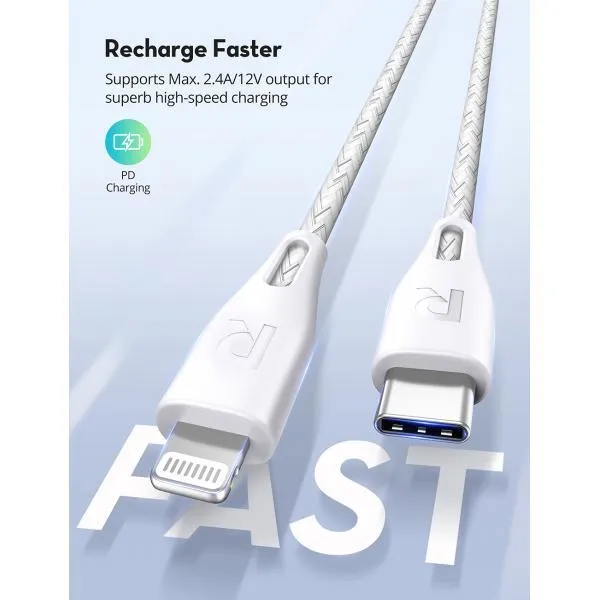 RAVPower Type-C to Lightning Cable 2m Nylon White-G3MV