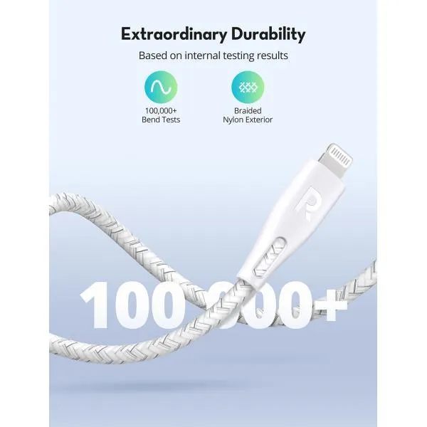 RAVPower Type-C to Lightning Cable 2m Nylon White-G3MV