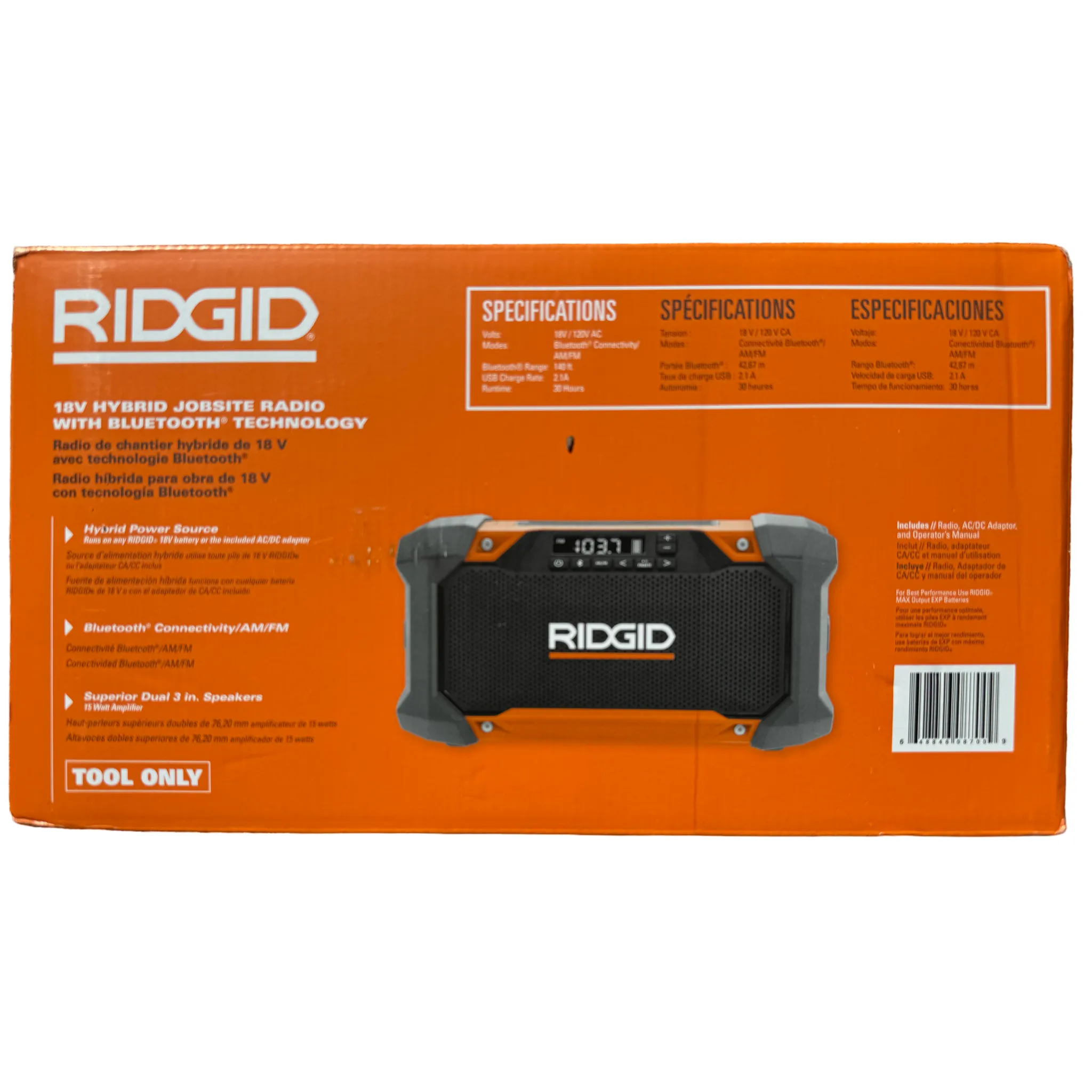 RIDGID 18V Hybrid Jobsite Radio with Bluetooth Technology (Tool Only)