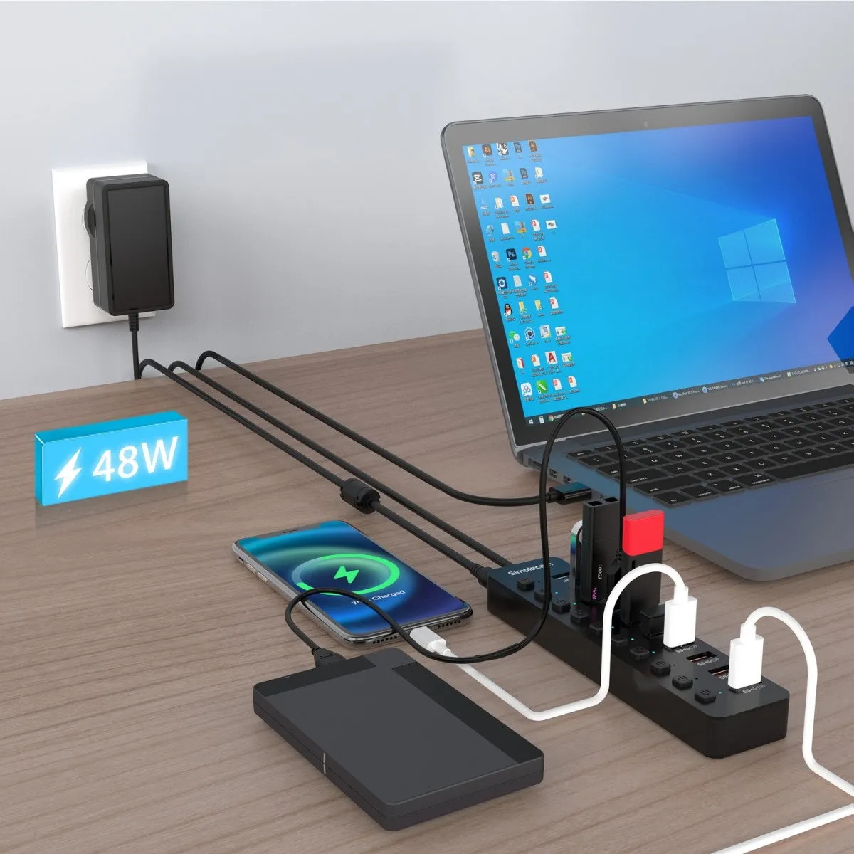Simplecom Hub and Charger 10-Port USB 3.0 with Individual Switches HXSI-CHU810