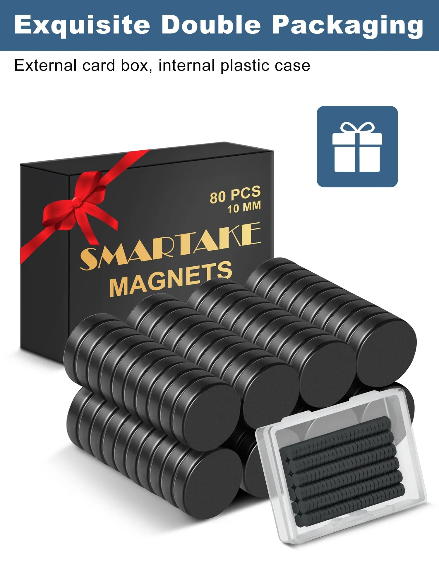 SMARTAKE 80 Pcs Refrigerator Magnets, Small Round Fridge Magnets, Multi-Use Premium Neodymium Office Magnets for Fridge, Whiteboard, Billboard in Home, Kitchen, Office and School (Black)