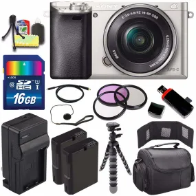 Sony Alpha a6000 Mirrorless Digital Camera with 16-50mm Lens (Silver)   Battery   Charger   16GB Bundle 4 - International
