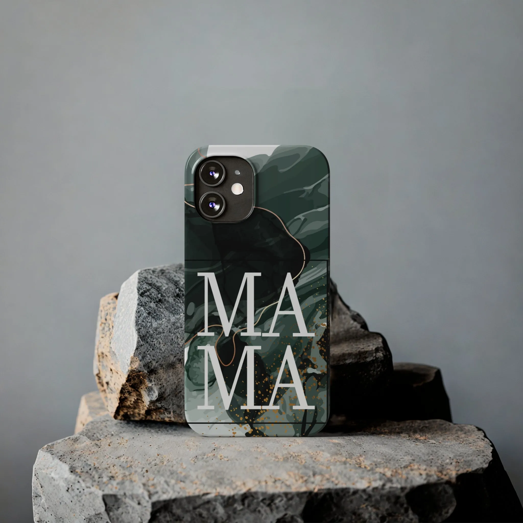 Stylish 'Mama' Black and White Marble Cell Phone Case - Elegant Protective Cover for Moms
