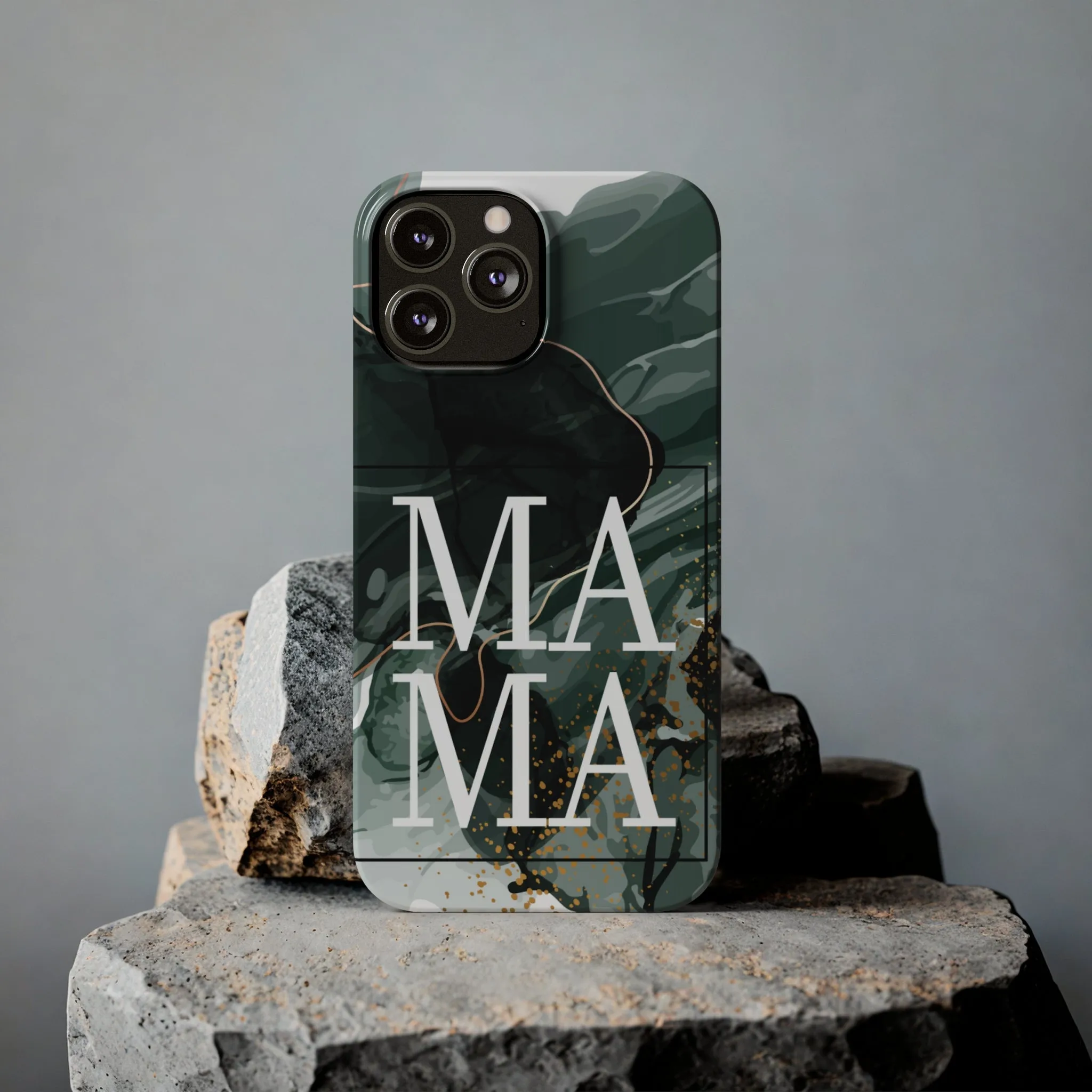 Stylish 'Mama' Black and White Marble Cell Phone Case - Elegant Protective Cover for Moms