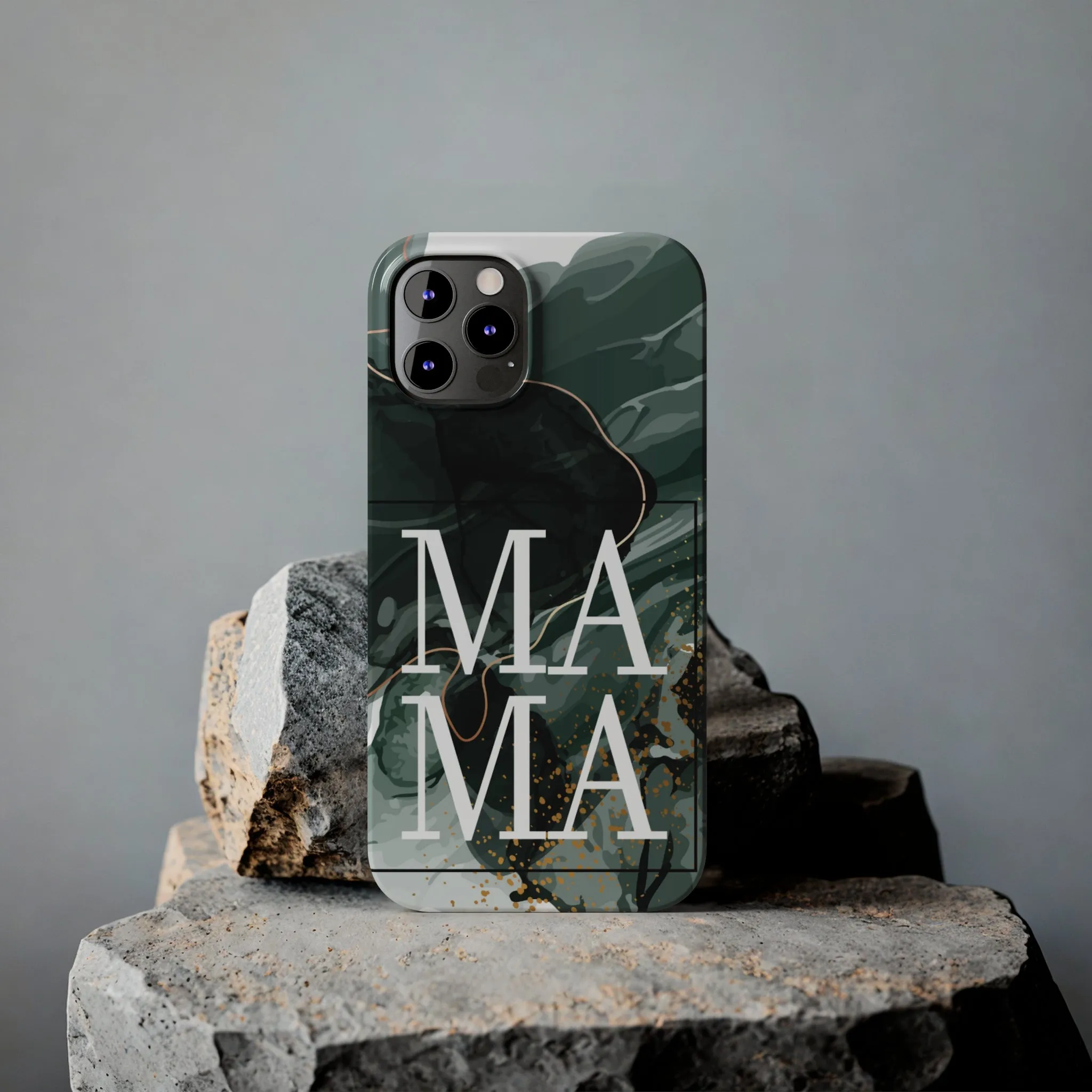 Stylish 'Mama' Black and White Marble Cell Phone Case - Elegant Protective Cover for Moms