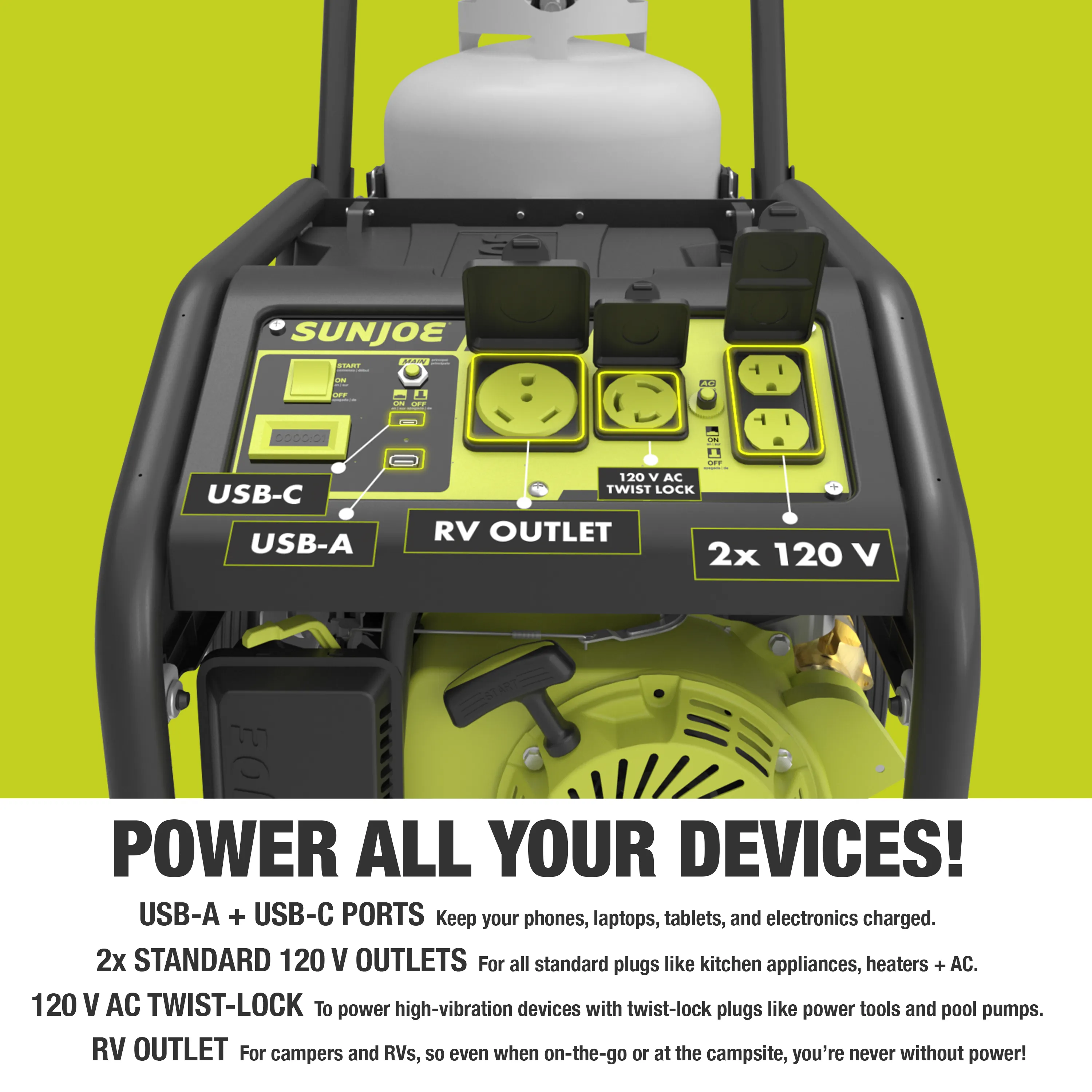 Sun Joe Portable Power Bundle | Generator   Power Station   Extension Cord