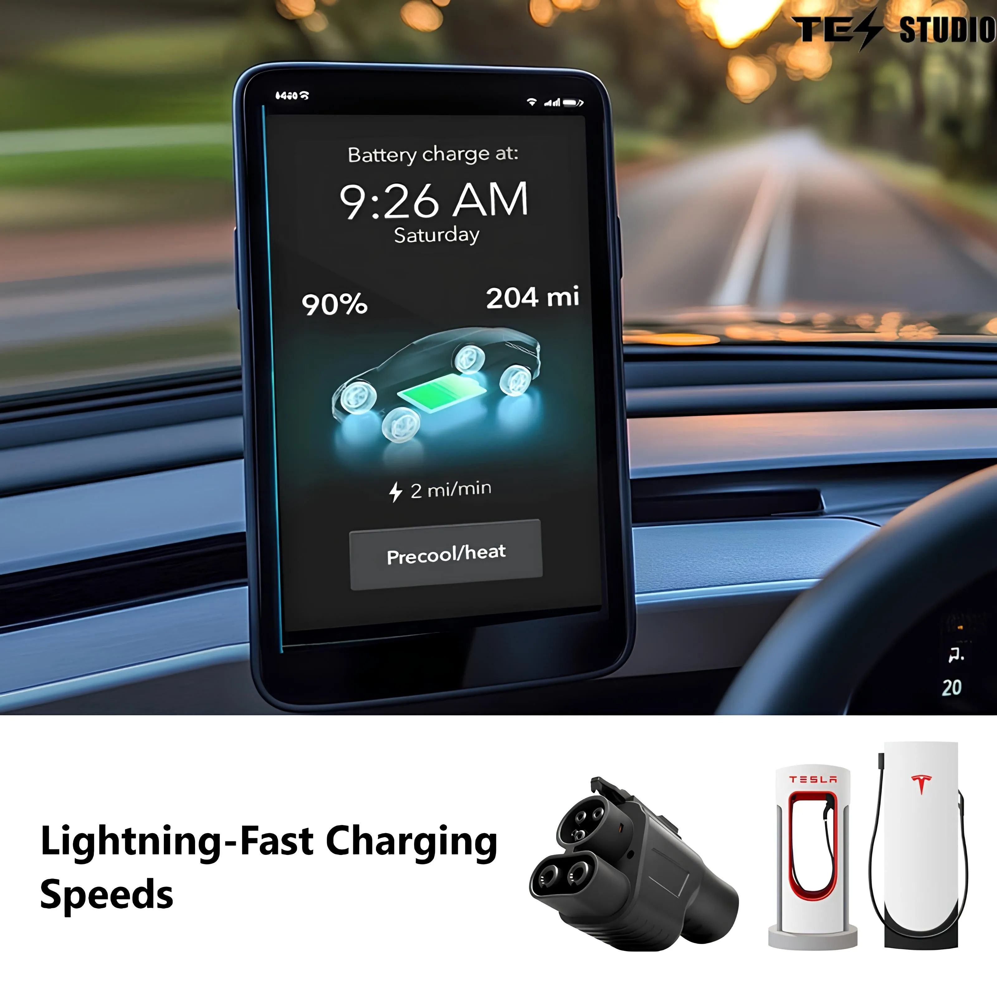 Supercharger NACS to CCS Adapter for DC Fast Charging Electric Vehicle Adapter Tesstudio®
