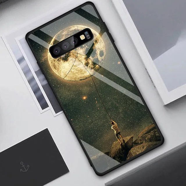 Tempered Glass Case For Samsung Galaxy S10 S9 S8 Plus S10e A7 2018 Note 9 8 10 Pro A50 Shockproof Cover Star Space Gradient Case