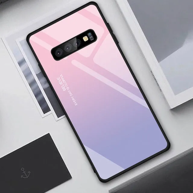 Tempered Glass Case For Samsung Galaxy S10 S9 S8 Plus S10e A7 2018 Note 9 8 10 Pro A50 Shockproof Cover Star Space Gradient Case