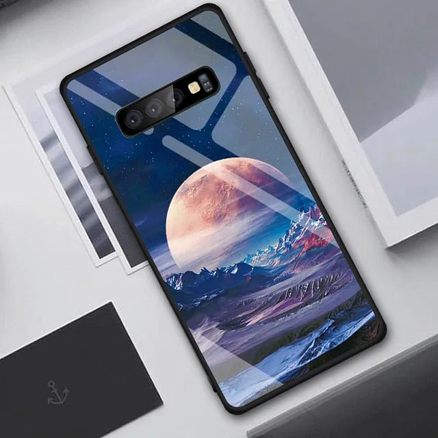 Tempered Glass Case For Samsung Galaxy S10 S9 S8 Plus S10e A7 2018 Note 9 8 10 Pro A50 Shockproof Cover Star Space Gradient Case