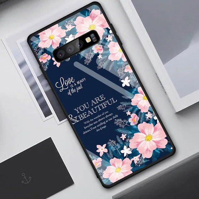 Tempered Glass Case For Samsung Galaxy S10 S9 S8 Plus S10e A7 2018 Note 9 8 10 Pro A50 Shockproof Cover Star Space Gradient Case