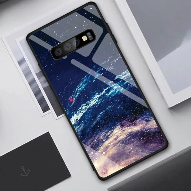 Tempered Glass Case For Samsung Galaxy S10 S9 S8 Plus S10e A7 2018 Note 9 8 10 Pro A50 Shockproof Cover Star Space Gradient Case