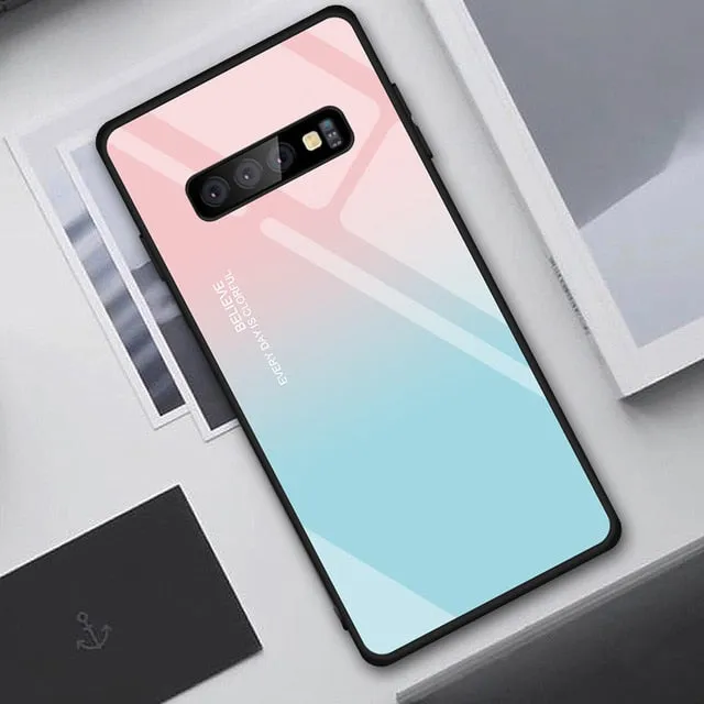 Tempered Glass Case For Samsung Galaxy S10 S9 S8 Plus S10e A7 2018 Note 9 8 10 Pro A50 Shockproof Cover Star Space Gradient Case