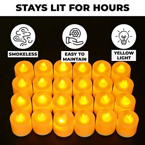 The Decor Affair LED Candles for Home Decoration | Battey Operated | Flameless Yellow Light | Diwali Lights for Home Decoration, Along with Other Festivities & Parties| Pack of 24, Yellow.