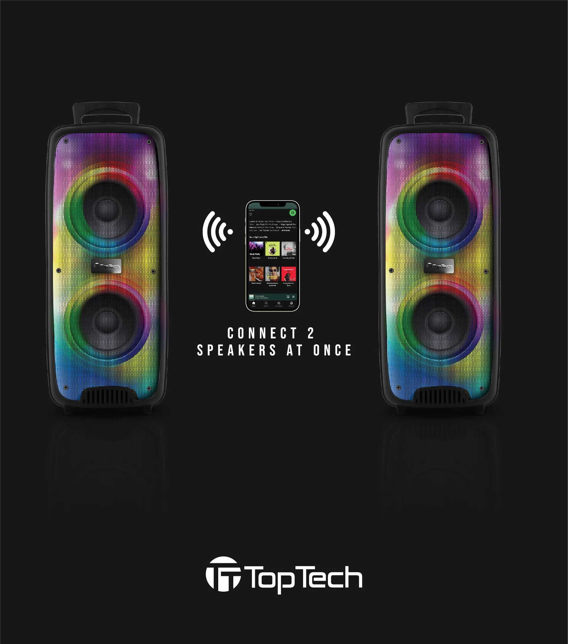 TOPTECH KL-60 2x6.5" Bluetooth Party Speaker with Multi-color Disco Lights, 4000W, Wheels & Microphone