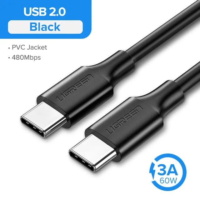 USB 3.1 Type C to USB C Cable for Samsung S9 S8 Note 9 8 60W PD Quick Charge 4.0 USB-C Fast Charger Cable for MacBook Pro