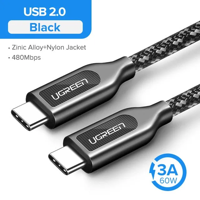 USB 3.1 Type C to USB C Cable for Samsung S9 S8 Note 9 8 60W PD Quick Charge 4.0 USB-C Fast Charger Cable for MacBook Pro