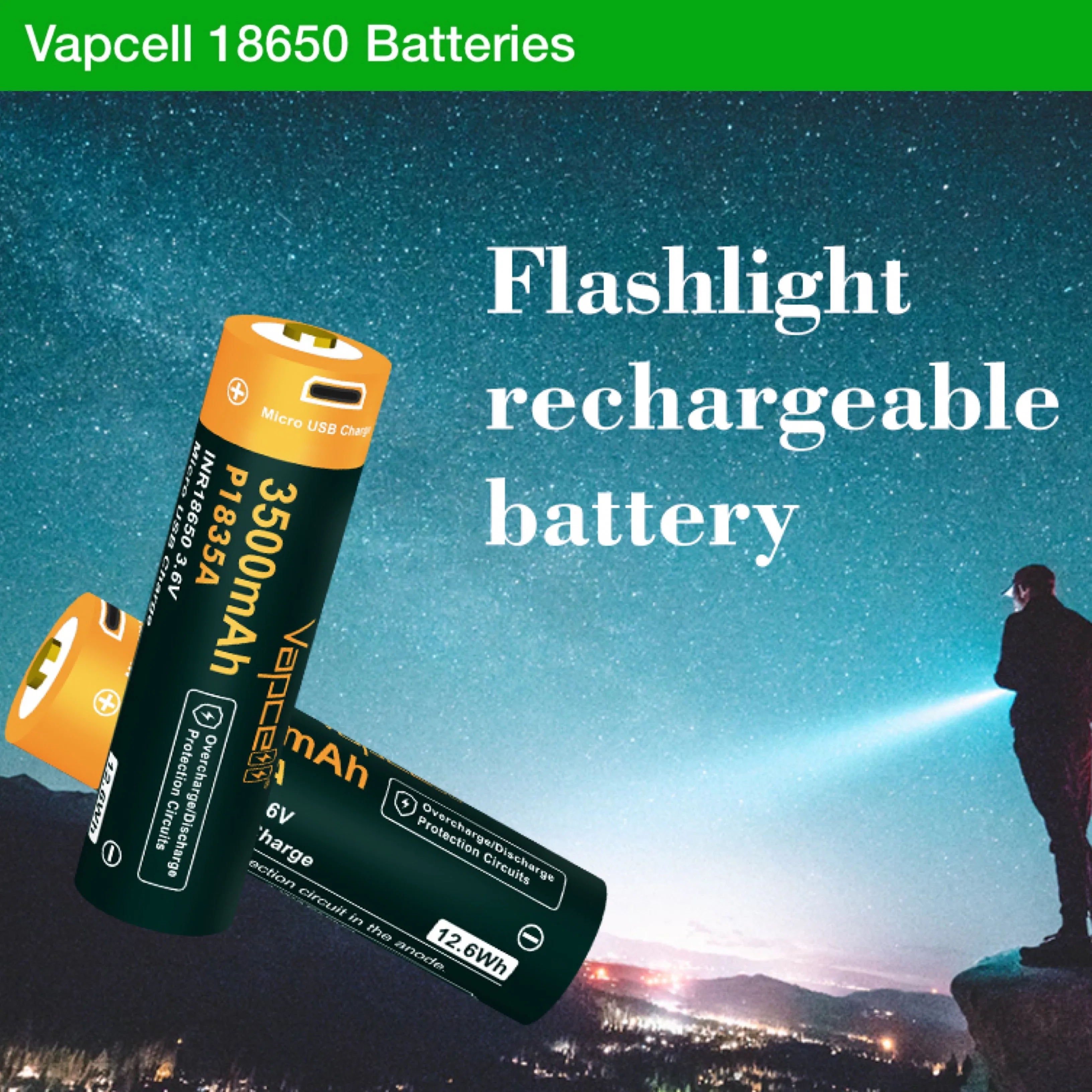 Vapcell P1835A 18650 3500mAh 3.6V USB Rechargeable Li-ion Battery