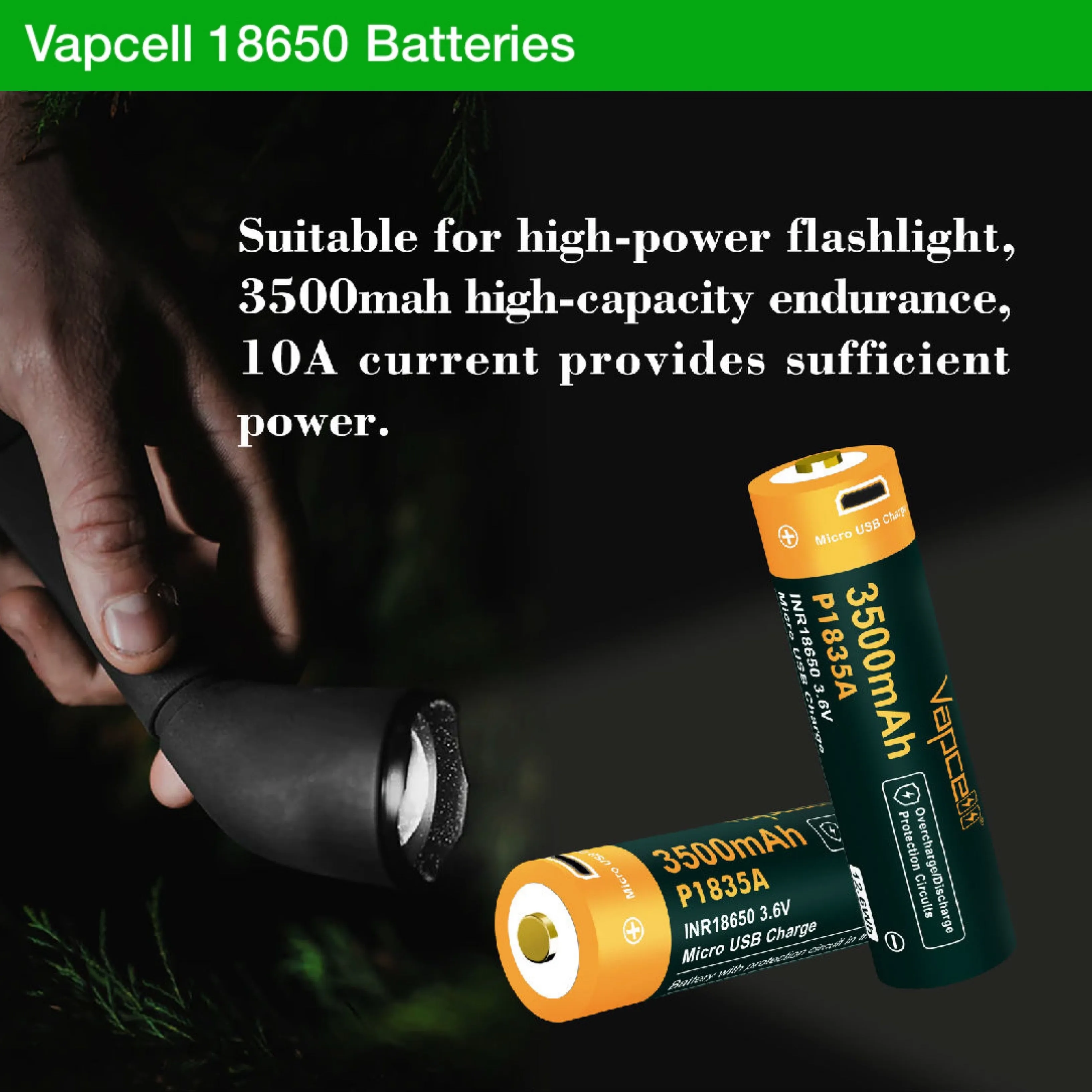 Vapcell P1835A 18650 3500mAh 3.6V USB Rechargeable Li-ion Battery