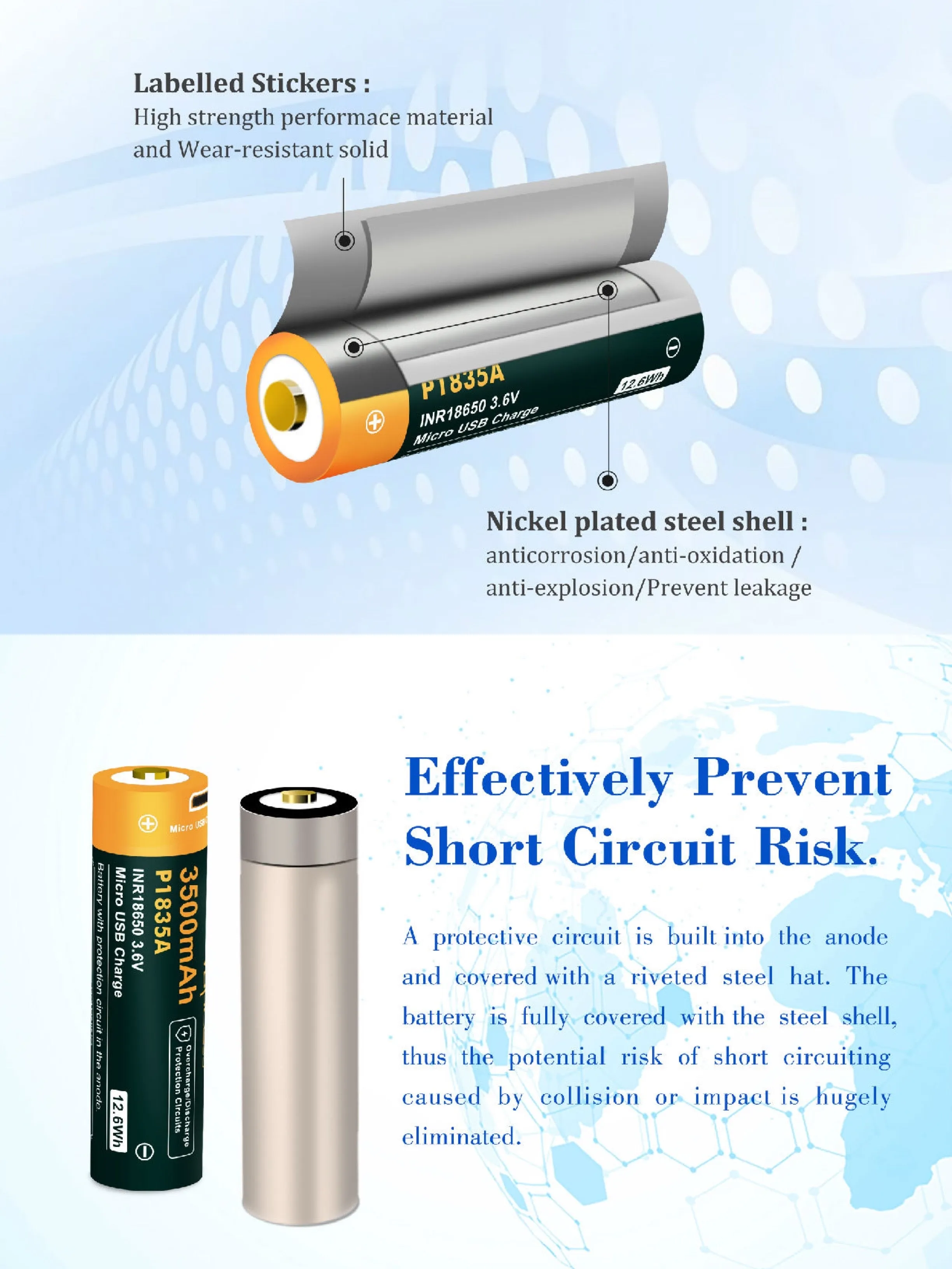 Vapcell P1835A 18650 3500mAh 3.6V USB Rechargeable Li-ion Battery
