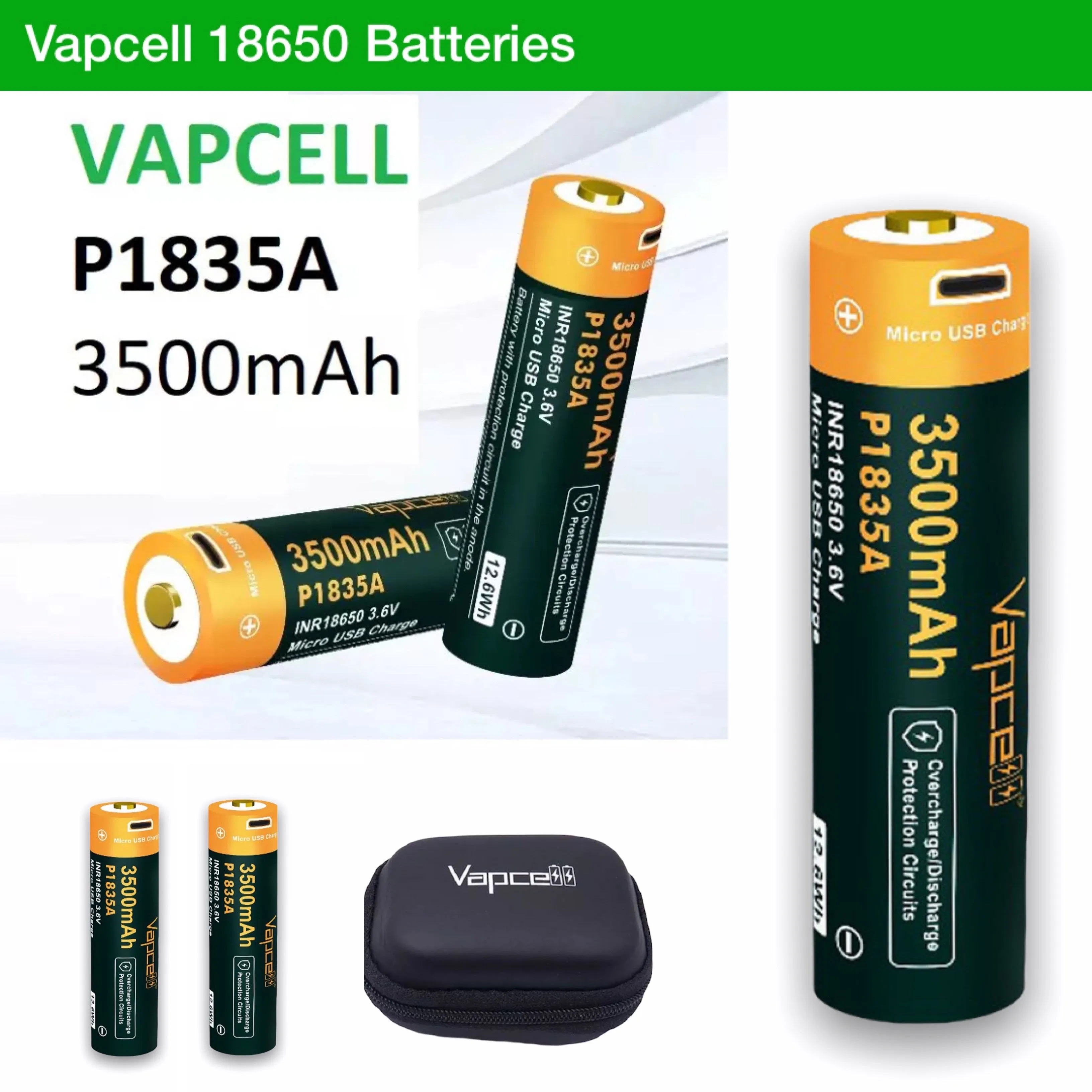 Vapcell P1835A 18650 3500mAh 3.6V USB Rechargeable Li-ion Battery