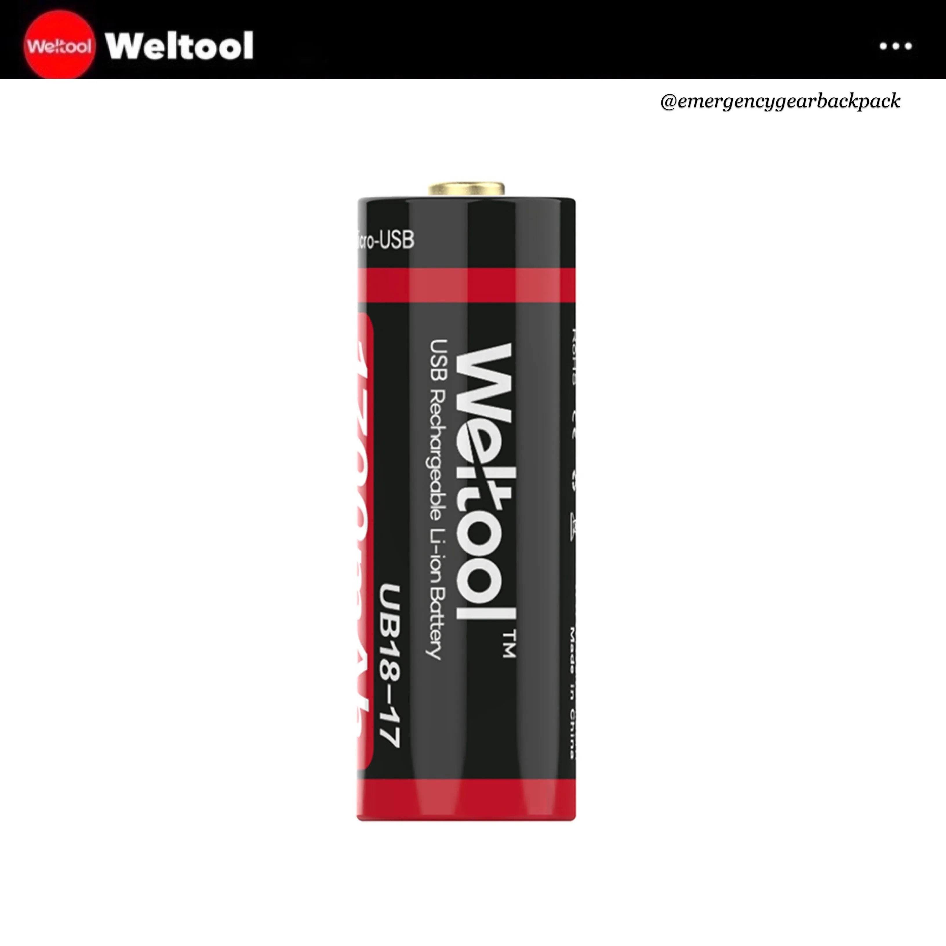 Weltool UB18-17 18500 1700mAh USB Rechargeable Li-ion Battery