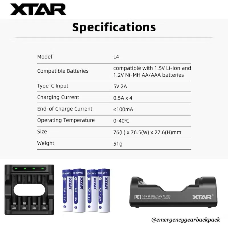 XTAR L4 1.5V&1.2V Battery Charger