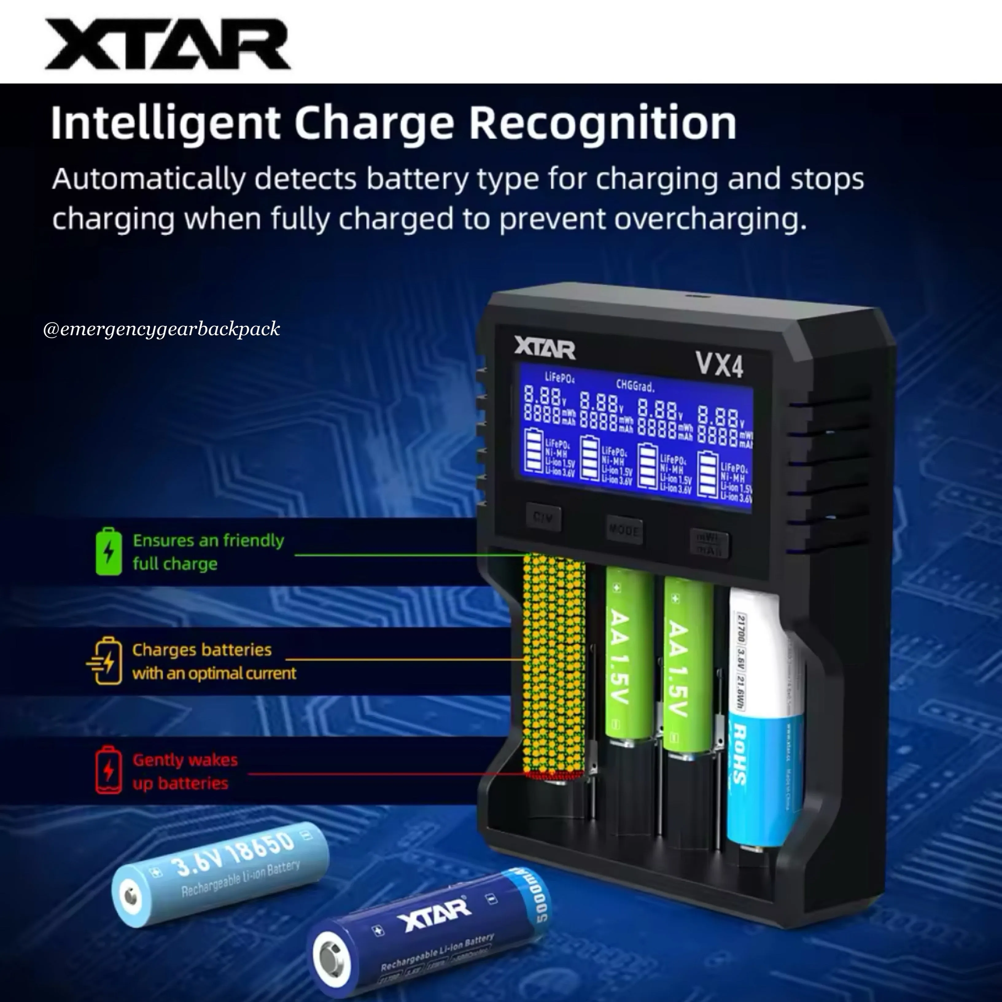XTAR VX4 Visible Mixer – Universal Smart Battery Charger & Tester