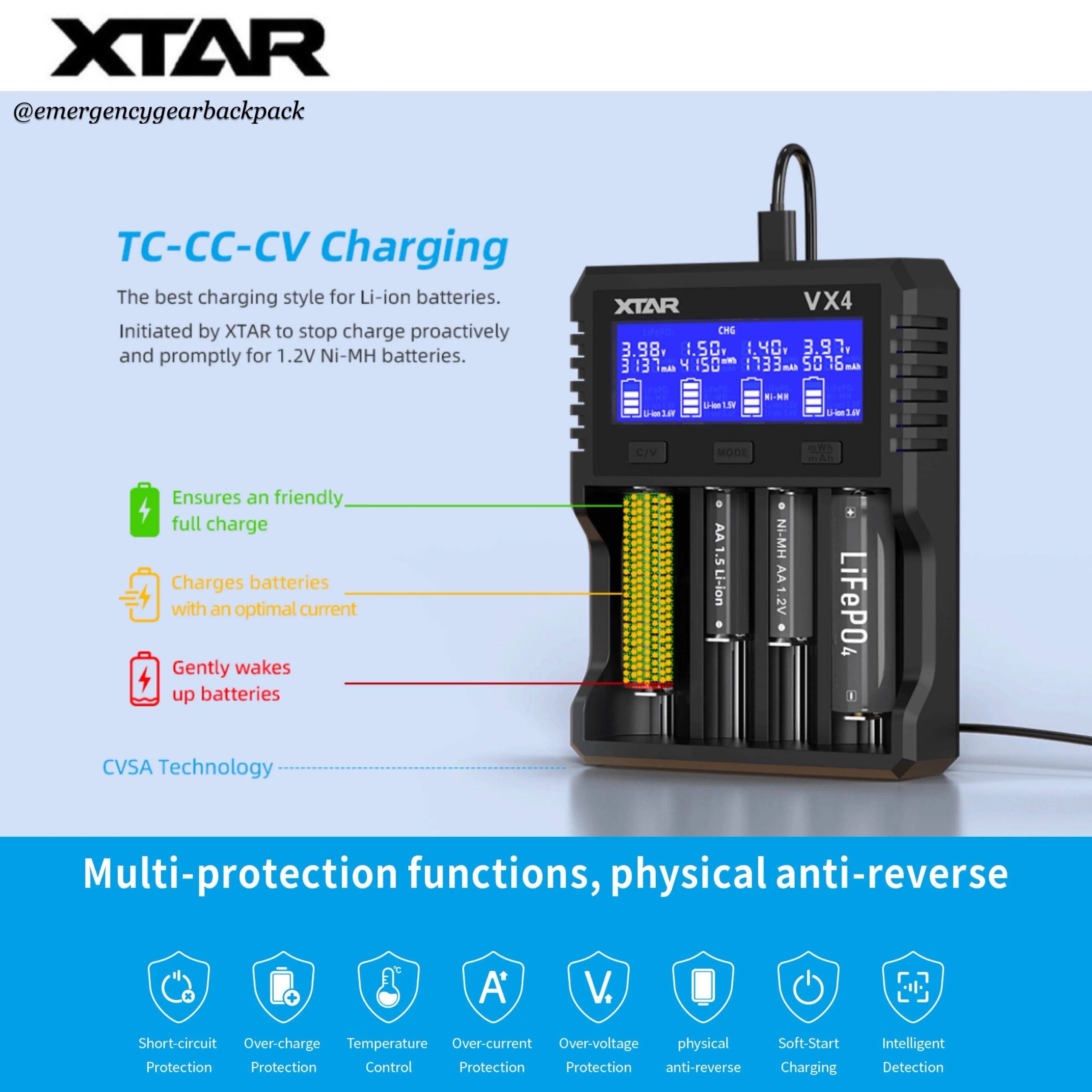 XTAR VX4 Visible Mixer – Universal Smart Battery Charger & Tester